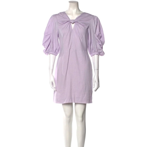 EUC FARM RIO V-Neck Mini Dress. Lavender Linen Blend. 3/4 Puffed Sleeve. SZ:XL - Picture 1 of 15